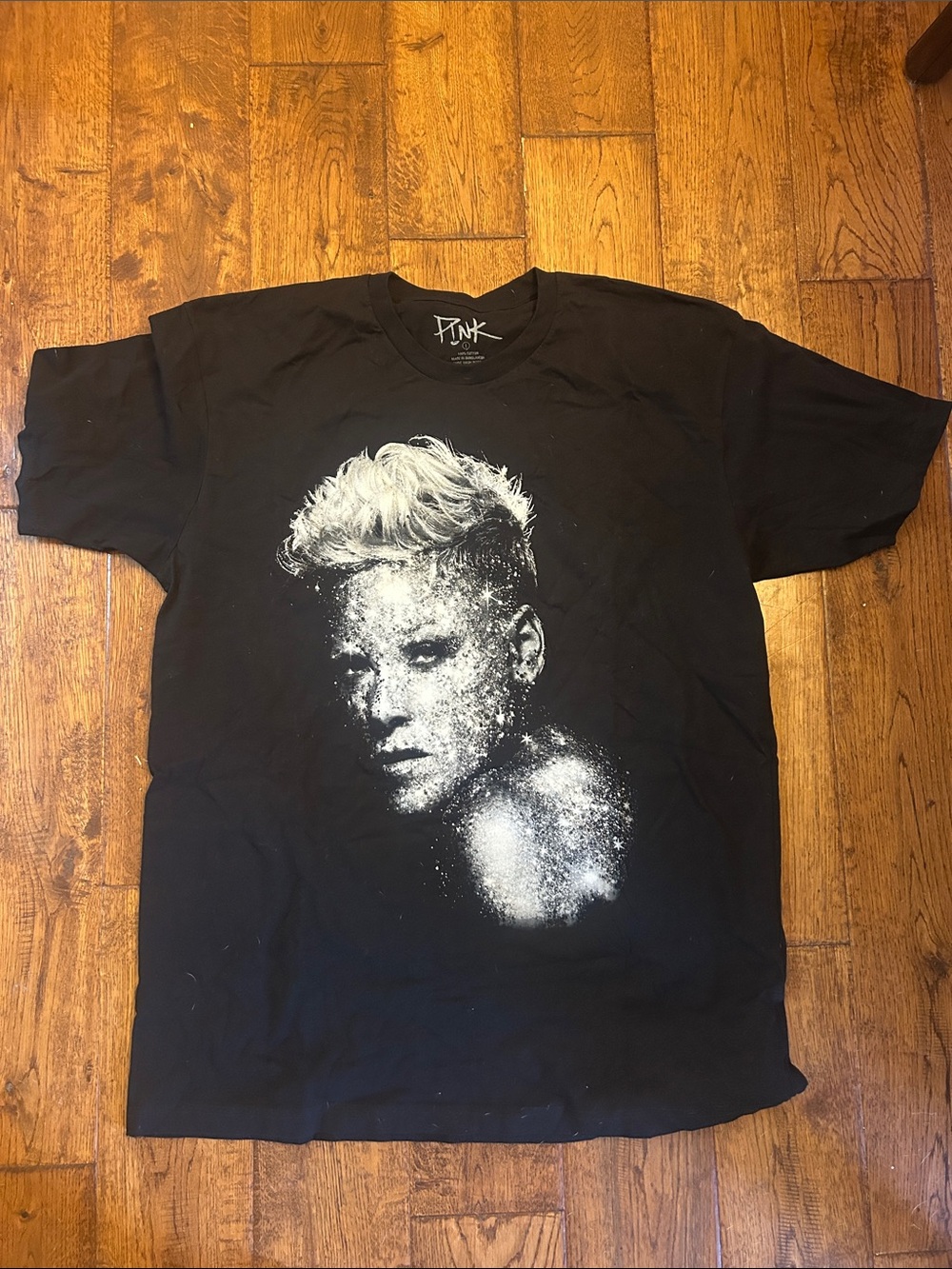 P!NK Black Graphic Tee with White Portrait Print 2023 tour. NWOT